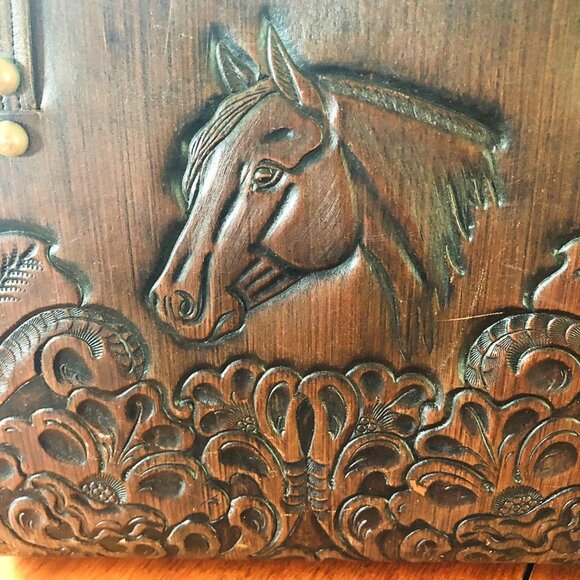Vintage Jo-O-Kay tooled brown leather horse handbag - Picture 13 of 16